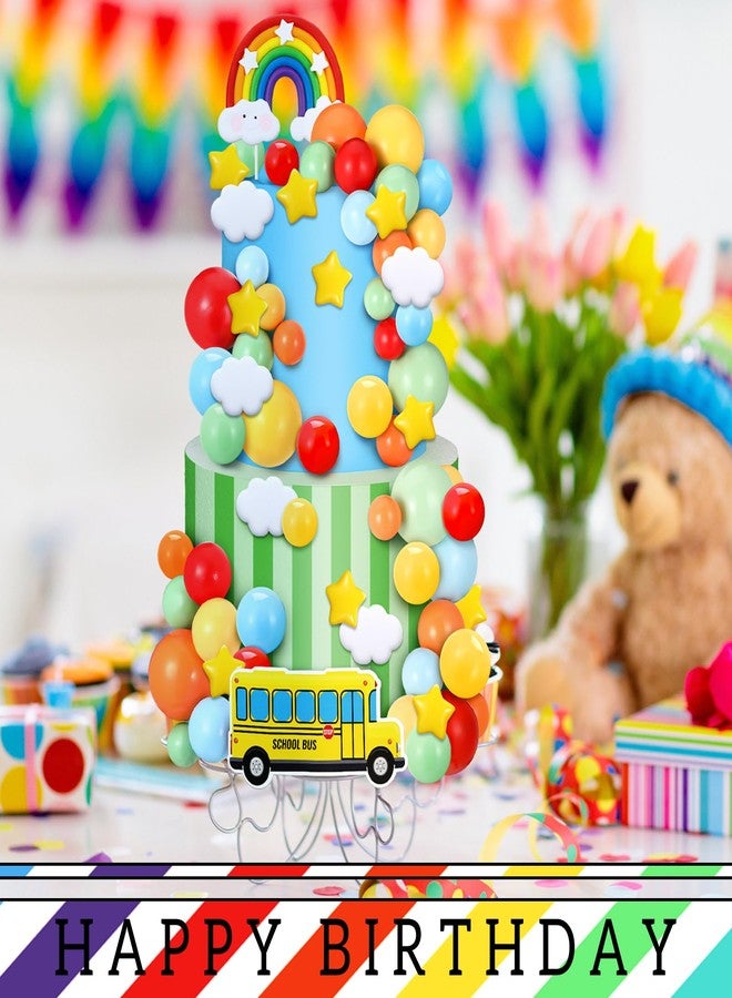 Burbell 68 Pcs Rainbow Cake Toppers and School Bus Topper Kit Colorful Balls Cake Decorations for Birthday Party Supplies Birthday Theme Decor, Colorful - Image 4