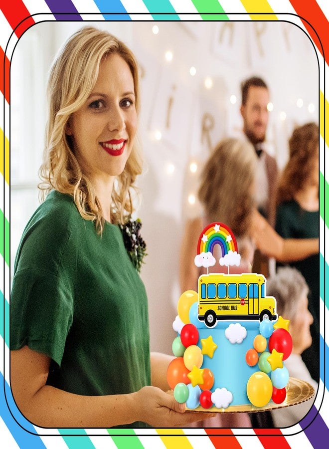 Burbell 68 Pcs Rainbow Cake Toppers and School Bus Topper Kit Colorful Balls Cake Decorations for Birthday Party Supplies Birthday Theme Decor, Colorful - Image 5
