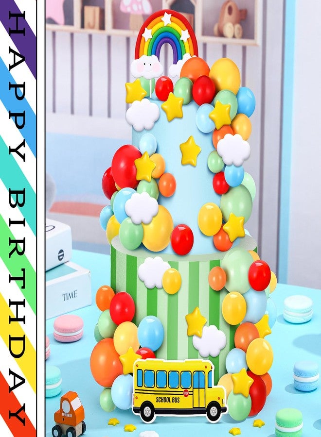 Burbell 68 Pcs Rainbow Cake Toppers and School Bus Topper Kit Colorful Balls Cake Decorations for Birthday Party Supplies Birthday Theme Decor, Colorful - Image 3