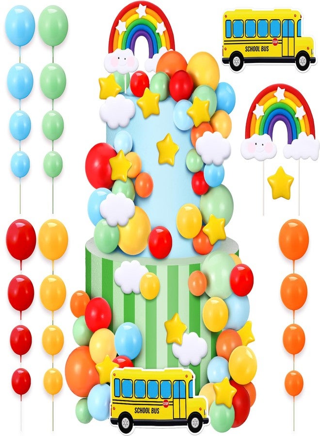 Burbell 68 Pcs Rainbow Cake Toppers and School Bus Topper Kit Colorful Balls Cake Decorations for Birthday Party Supplies Birthday Theme Decor, Colorful - Image 1