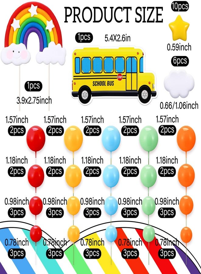 Burbell 68 Pcs Rainbow Cake Toppers and School Bus Topper Kit Colorful Balls Cake Decorations for Birthday Party Supplies Birthday Theme Decor, Colorful - Image 2