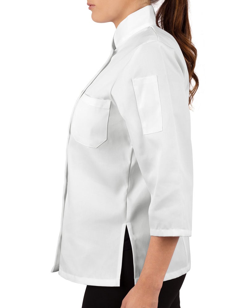 KNG 3/4 Sleeve White Chef Coat for Women - Ladies Fitted Chefs Jacket - XS - Image 3