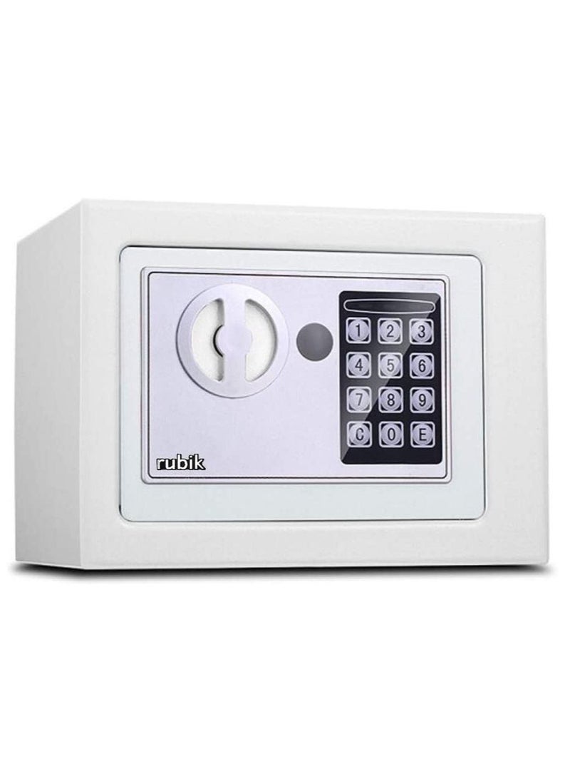 Rubik - Mini Electronic Digital Security Safe Deposit Box With Electronic Keypad Lock and Physical Key For Home Office Hotel Jewelry Passport Watches Cash Storage (White) - Image 1