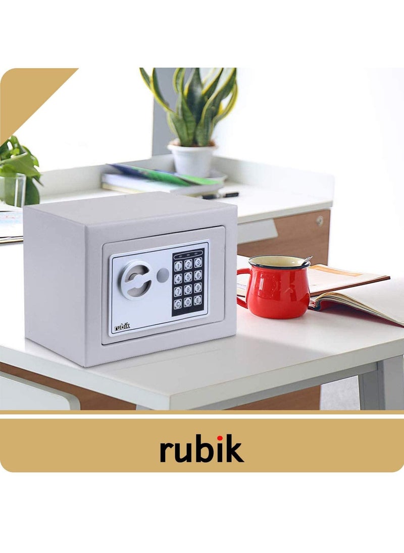 Rubik - Mini Electronic Digital Security Safe Deposit Box With Electronic Keypad Lock and Physical Key For Home Office Hotel Jewelry Passport Watches Cash Storage (White) - Image 1