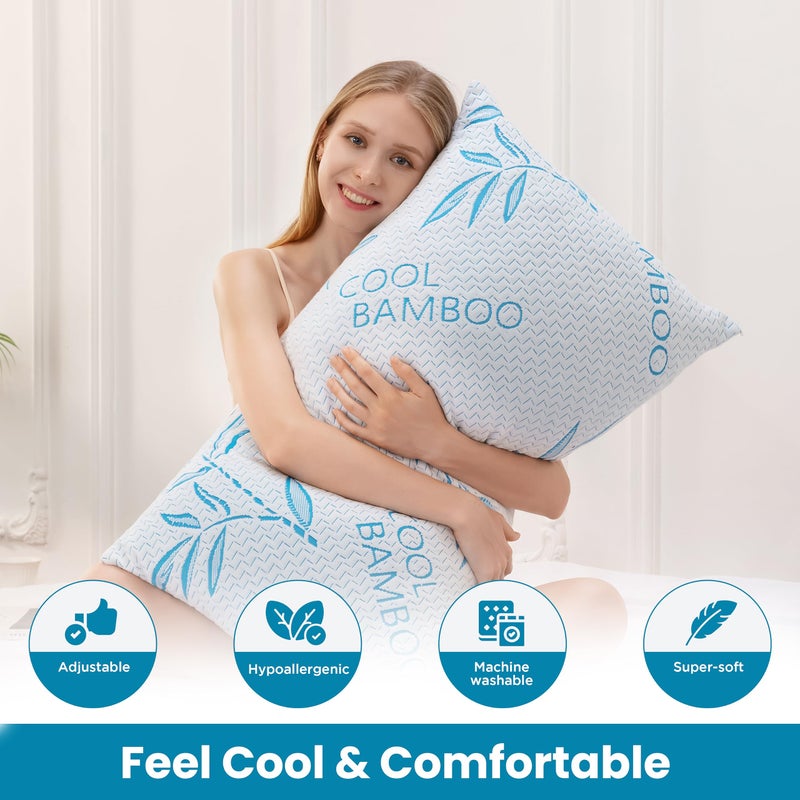 ComfySleep 2 Pack King Size Pillows for Sleeping, Cooling Shredded Memory Foam Adjustable Bed Pillow with, Removable/Washable Cover (King 2 Pack) - Image 2