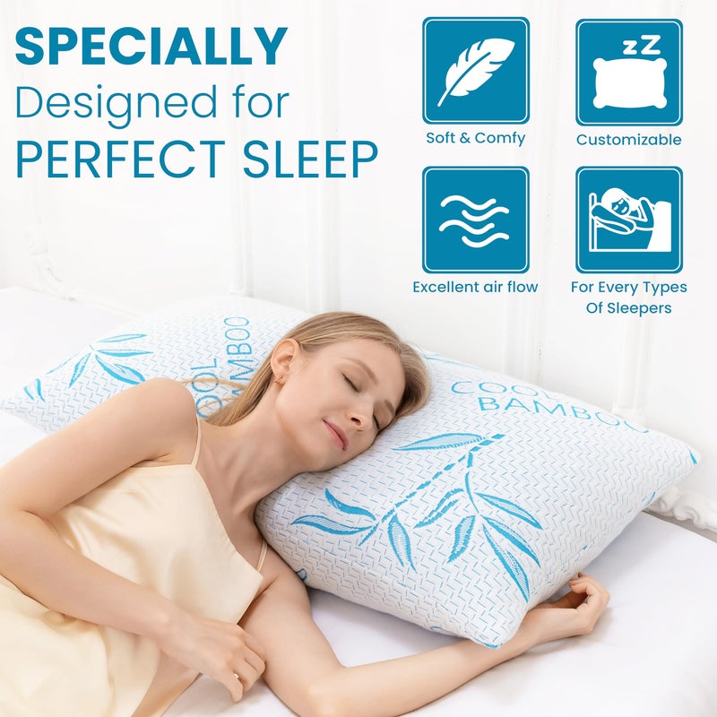 ComfySleep 2 Pack King Size Pillows for Sleeping, Cooling Shredded Memory Foam Adjustable Bed Pillow with, Removable/Washable Cover (King 2 Pack) - Image 3