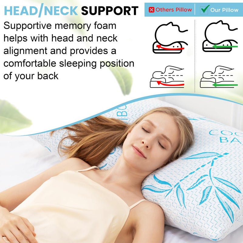 ComfySleep 2 Pack King Size Pillows for Sleeping, Cooling Shredded Memory Foam Adjustable Bed Pillow with, Removable/Washable Cover (King 2 Pack) - Image 4