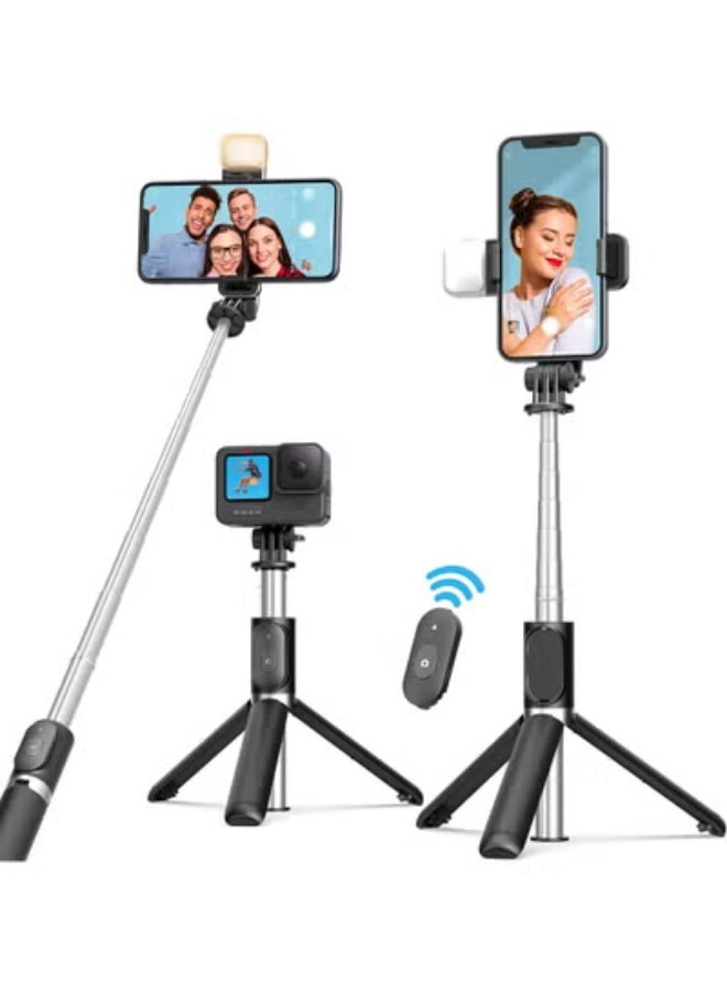 Selfie Stick with LED Fill Light – 3-in-1 Phone Tripod Stand with Bluetooth Remote & 360° Rotation, Extendable Selfie Stick Compatible with Smartphones & GoPro - Image 1