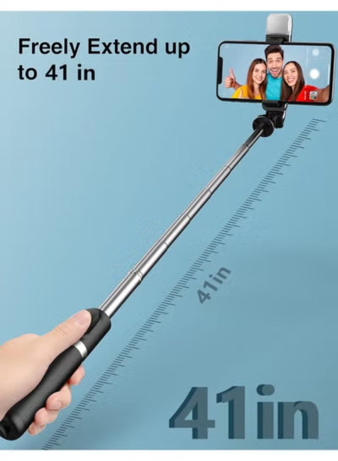 Selfie Stick with LED Fill Light – 3-in-1 Phone Tripod Stand with Bluetooth Remote & 360° Rotation, Extendable Selfie Stick Compatible with Smartphones & GoPro - Image 3