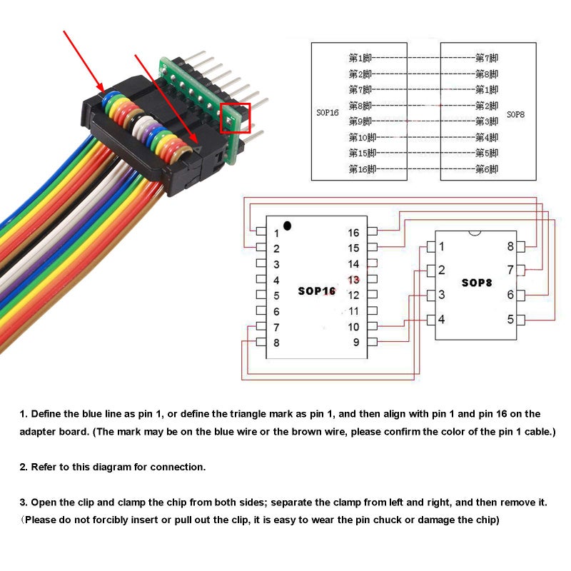 ALAMSCN SOP16 IC Test Clip SOP SOIC 16 SOIC16 SOP Soic 16 Pin IC Flash Chip Test Clamp BIOS Programmer IC Clips Socket Adapter Sop16 to Dip16 for 25 Series Rt809F Tl866Cs Tl866A - Image 2