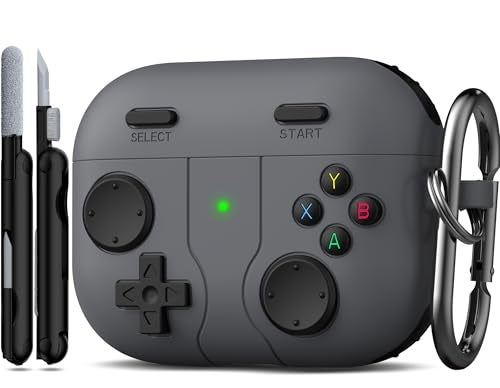 R-fun Rfun for AirPods Pro 3 Case Cover Silicone Game Console Design Case for Apple AirPods Pro 3rd Generation USBC Cable with Cleaner Kit and Carabiner Black - Image 1