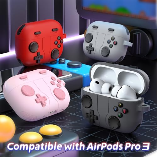 R-fun Rfun for AirPods Pro 3 Case Cover Silicone Game Console Design Case for Apple AirPods Pro 3rd Generation USBC Cable with Cleaner Kit and Carabiner Black - Image 3