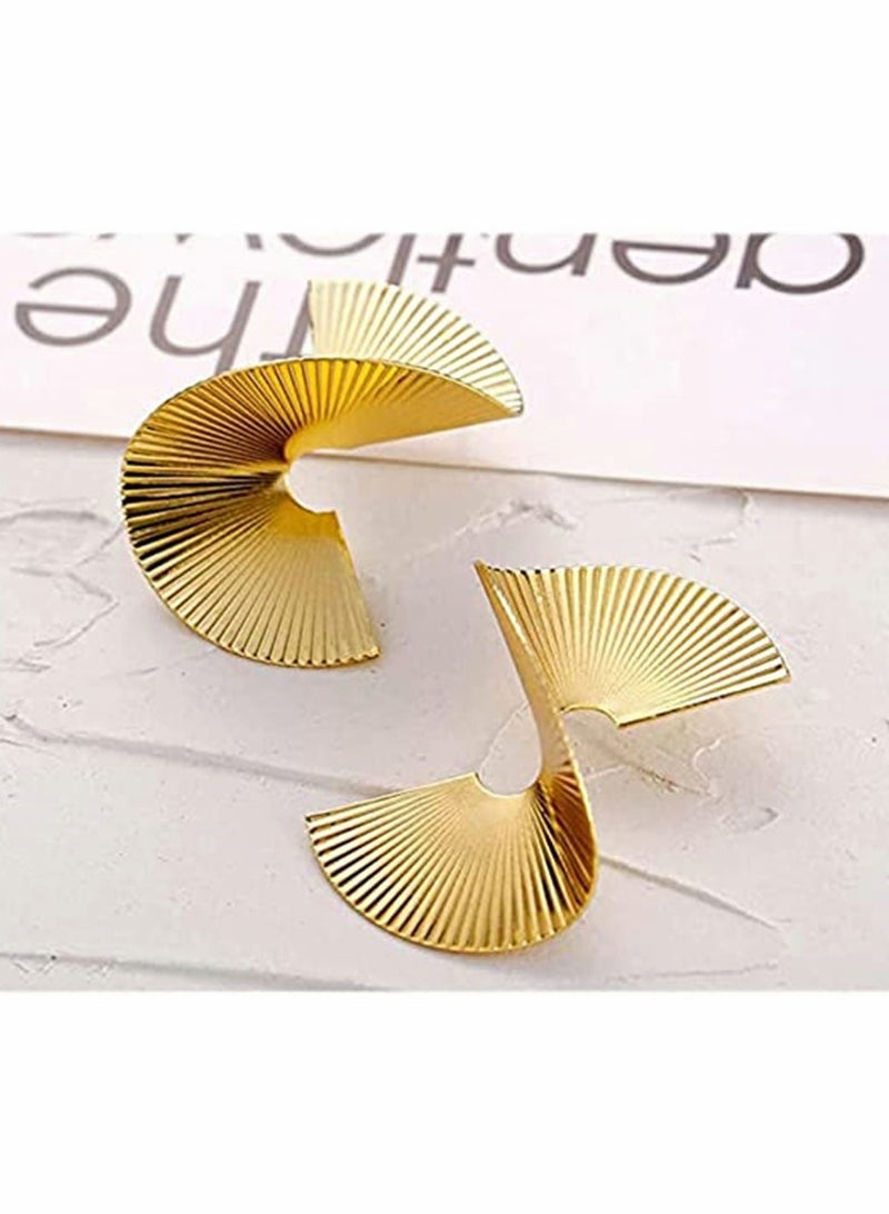 Stud, personalized earrings, Irregular Spiral Fan Leaf Earrings, Gold Geometric Earrings Exaggerated Statement Earrings, Punk Stylish Sectored Twisted Earring, for Women and Girls (Sectored)