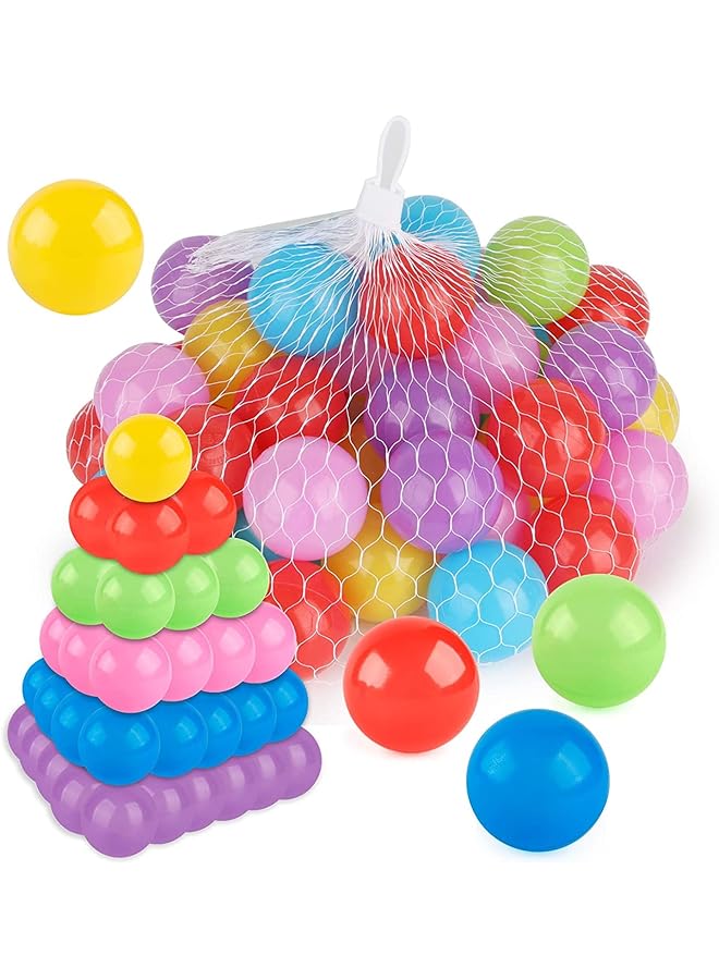 مومو بير 5.5 سم 100 قطعة من كرات اللعب البلاستيكية الناعمة للأطفال، كرة المحيط، كرة ملونة، كرة مرحة للأطفال، كرة سباحة، لعبة - Image 1