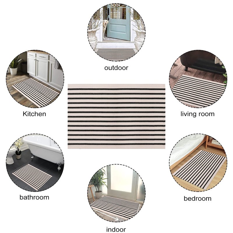LEEVAN Washable Proch Rug Soft Entryway Rug 2.3'X3.6', Cotton Woven Bathroom Rugs Front Porch Decor Black and White Area Rug Outdoor Rug - Image 5