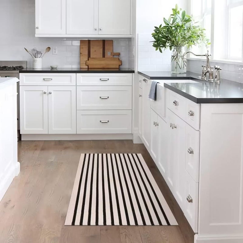 LEEVAN Washable Proch Rug Soft Entryway Rug 2.3'X3.6', Cotton Woven Bathroom Rugs Front Porch Decor Black and White Area Rug Outdoor Rug - Image 3