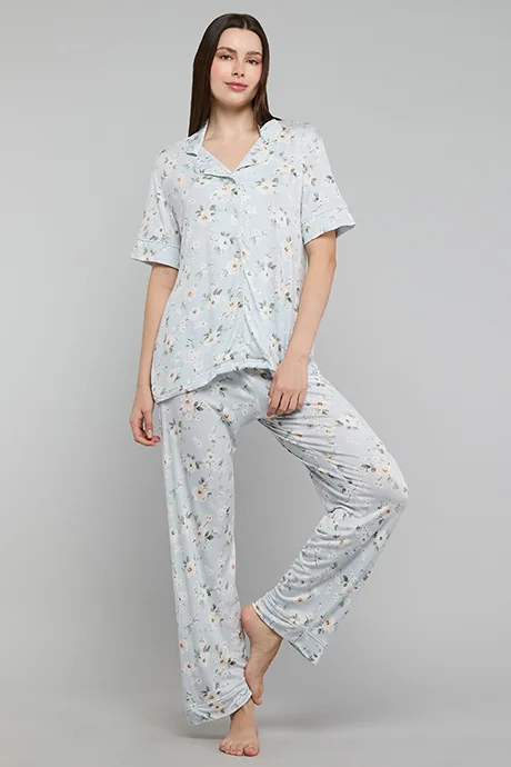 أر أند بي Printed Lapel Collar Pyjama Set