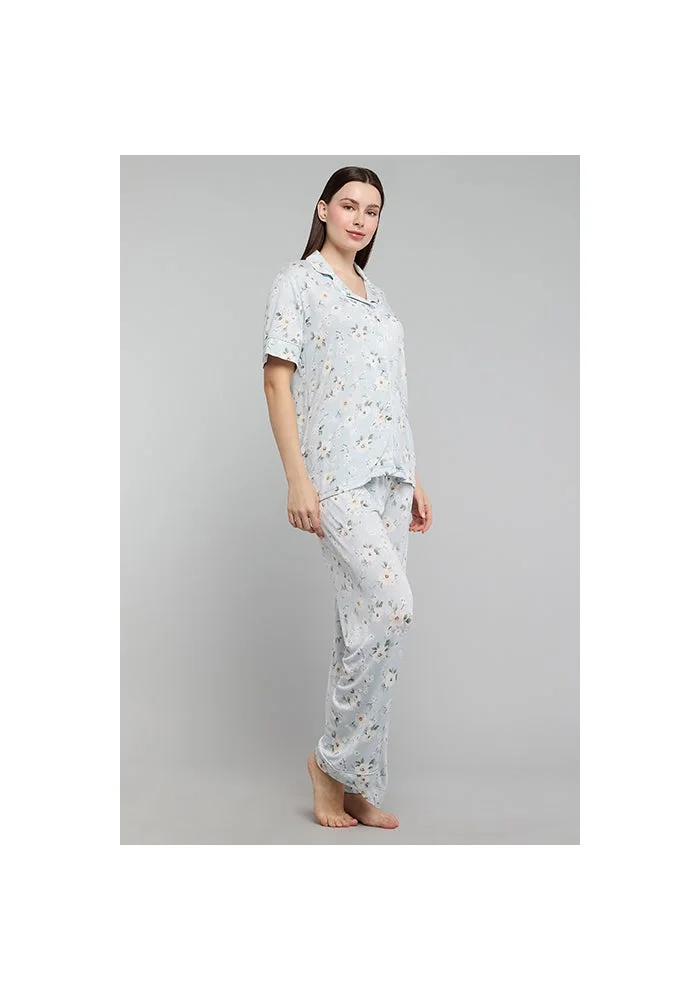 أر أند بي Printed Lapel Collar Pyjama Set