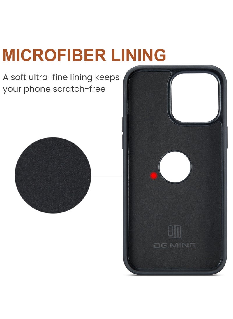 DGMING - CaseMe Wallet Case for iPhone 14 Pro MAX DGMING Premium Leather Phone Case Back Cover Magnetic Detachable with Trifold Wallet Card Holder Pocket - Coffee - Image 1