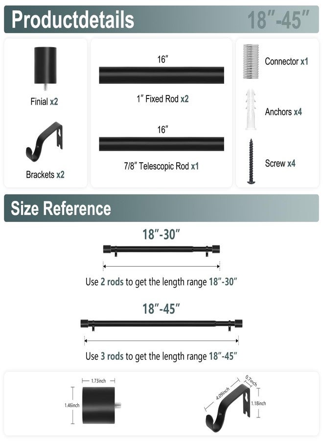 hei! dear Black Curtain Rods for Windows 28 to 48 Inch(2.3-4ft),1 Inch Diameter Heavy Duty Curtain Rods,Modern Adjustable Curtain Rod,Cylindrical End Cap Drapery Rods,Window Curtains Rod 18-45",Matte Black - Image 5