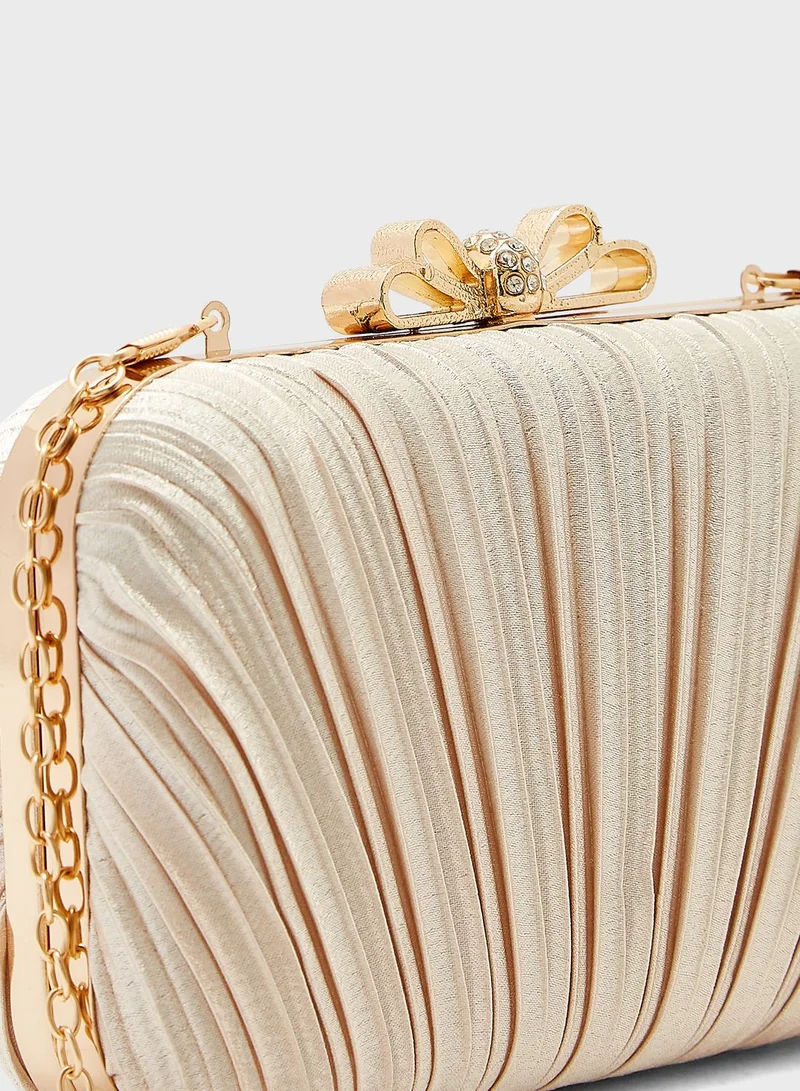 Ella Limited Edition Satin Gathered Flower Diamante Clasp Clutch Bag
