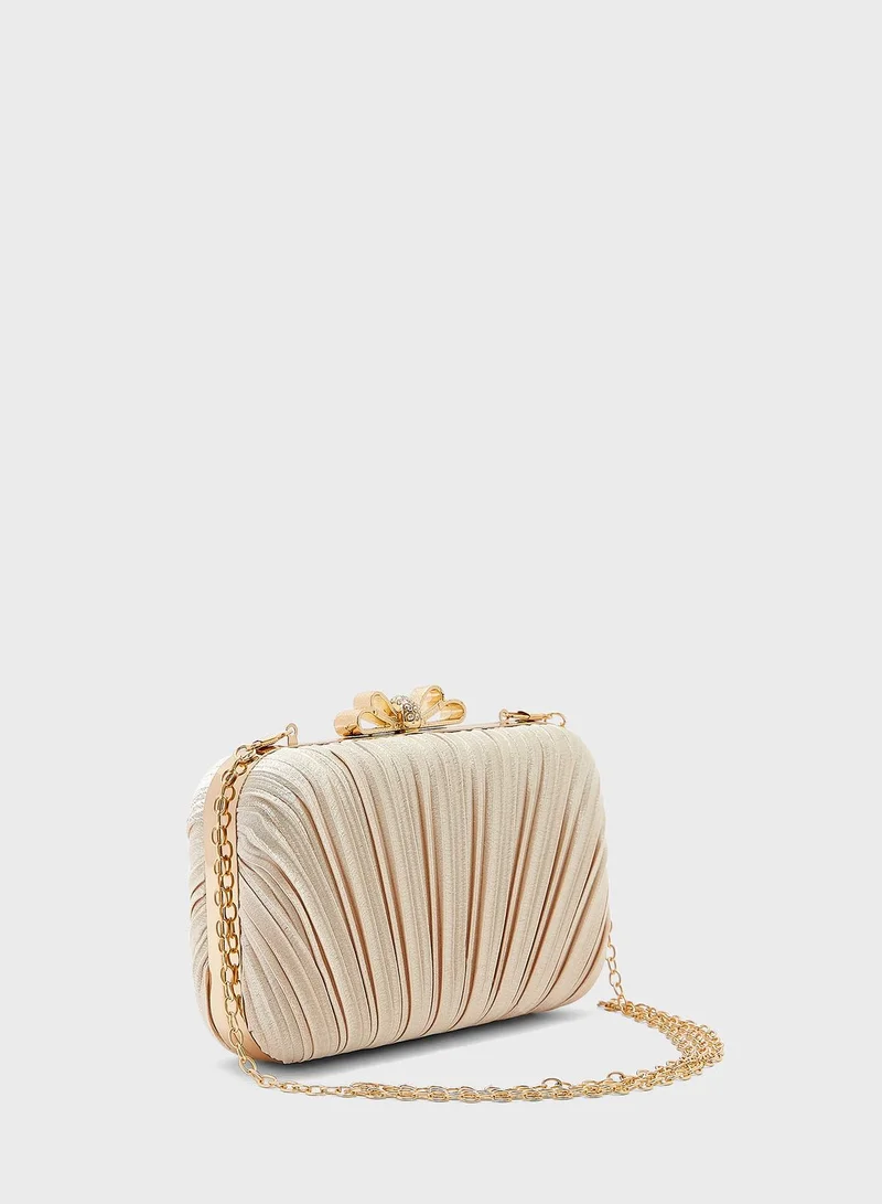 Ella Limited Edition Satin Gathered Flower Diamante Clasp Clutch Bag