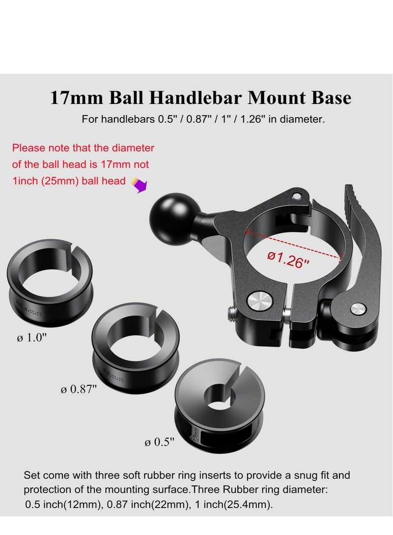Captaintech Aluminum Alloy 17mm Ball Handlebar Mount Quick Mount and Release Handlebar Spherical Base with 3 Rubber Rings for Garmin and Bike Motorcycle Scooter Phone Mounts Black - Image 4