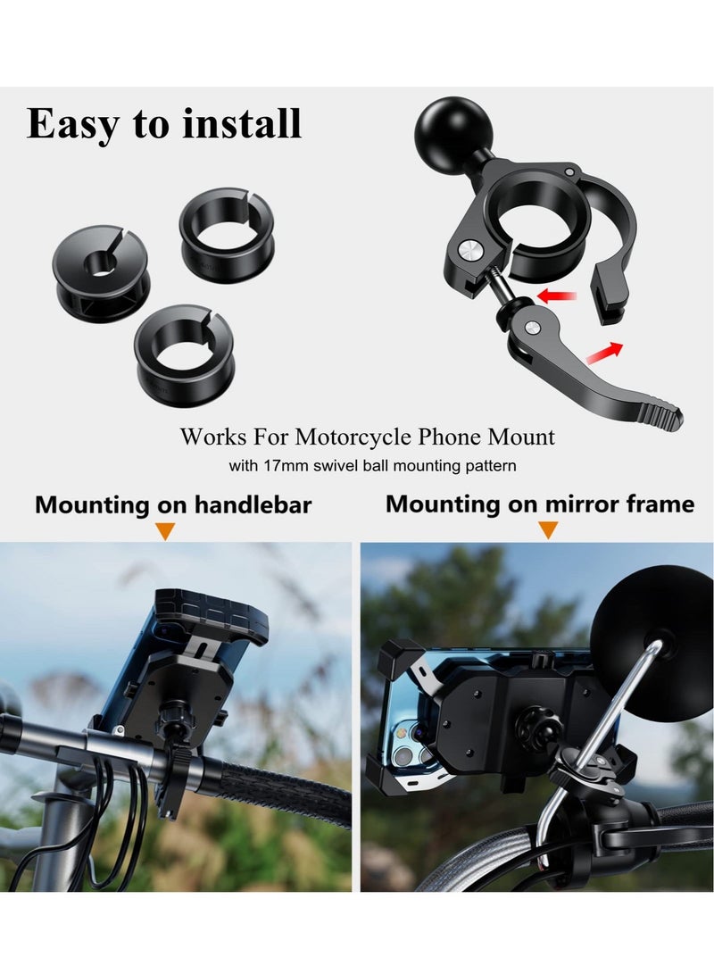 Captaintech Aluminum Alloy 17mm Ball Handlebar Mount Quick Mount and Release Handlebar Spherical Base with 3 Rubber Rings for Garmin and Bike Motorcycle Scooter Phone Mounts Black - Image 2