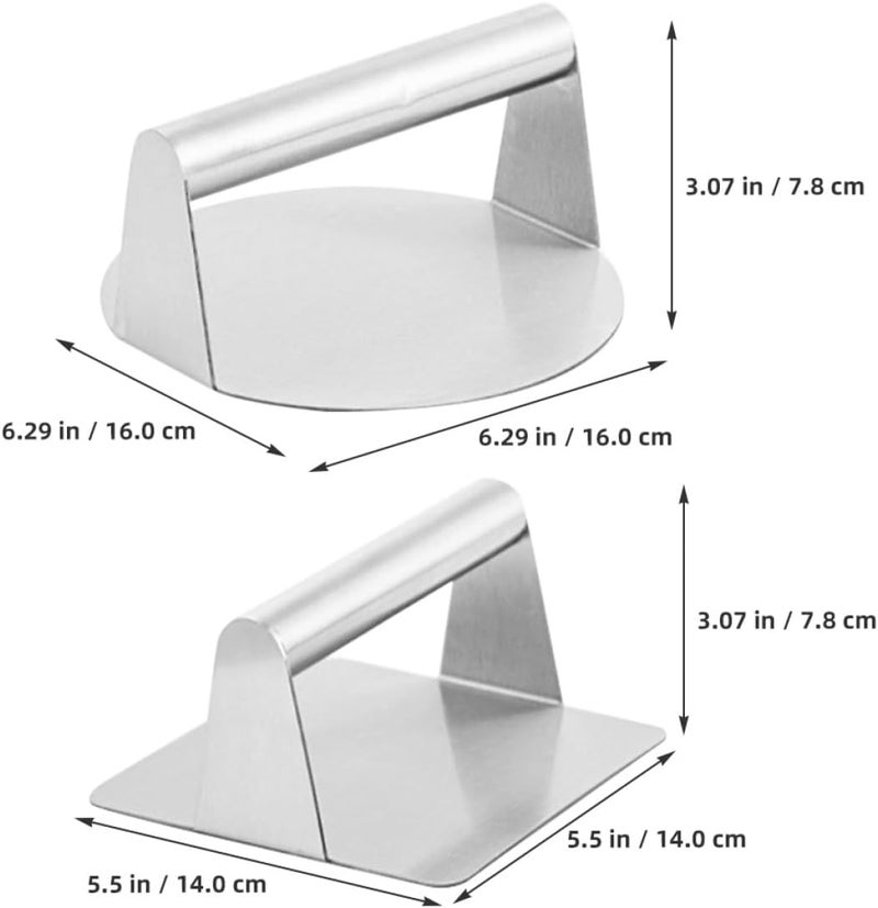 Homoyoyo 2pcs Stainless Steel Burger Press Set with Square Round Molds, Home Meat Patty Maker Tool for Grilling and BBQ Cooking, Sturdy Metal Patty Smasher for Burgers and Bacon - Image 2