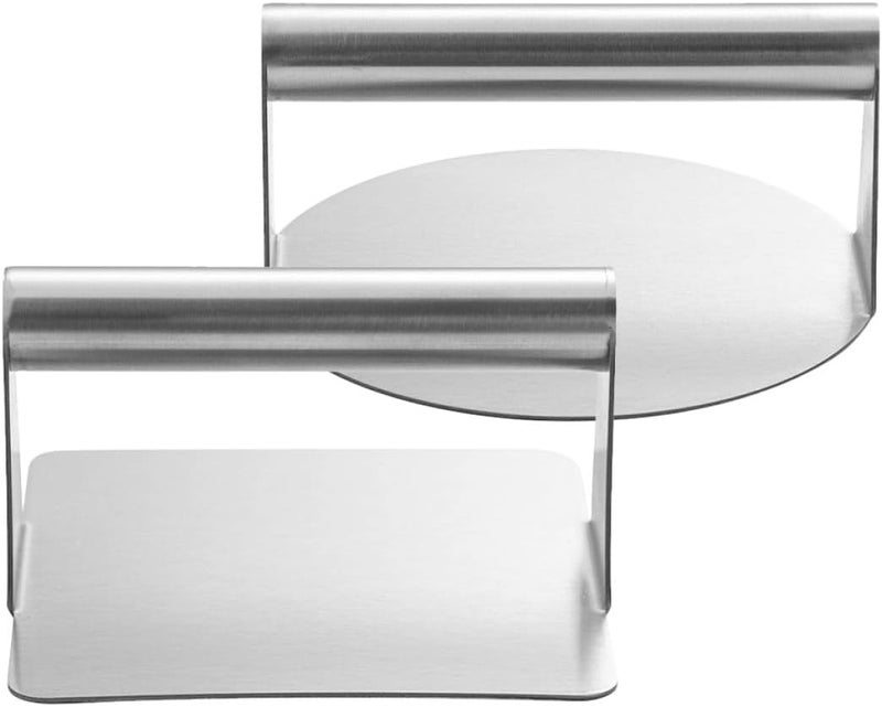 Homoyoyo 2pcs Stainless Steel Burger Press Set with Square Round Molds, Home Meat Patty Maker Tool for Grilling and BBQ Cooking, Sturdy Metal Patty Smasher for Burgers and Bacon - Image 1