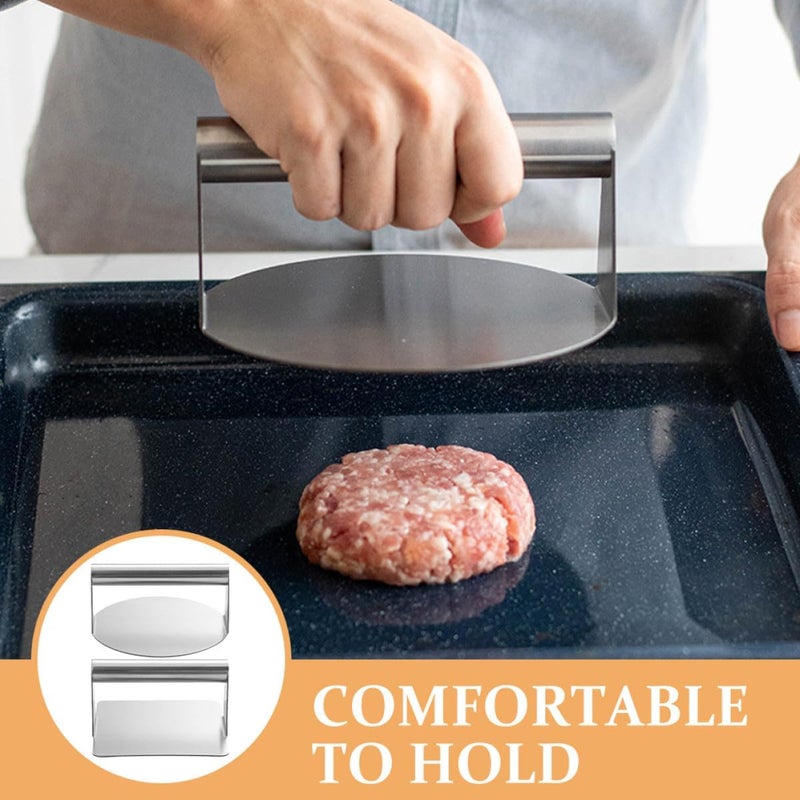 Homoyoyo 2pcs Stainless Steel Burger Press Set with Square Round Molds, Home Meat Patty Maker Tool for Grilling and BBQ Cooking, Sturdy Metal Patty Smasher for Burgers and Bacon - Image 4