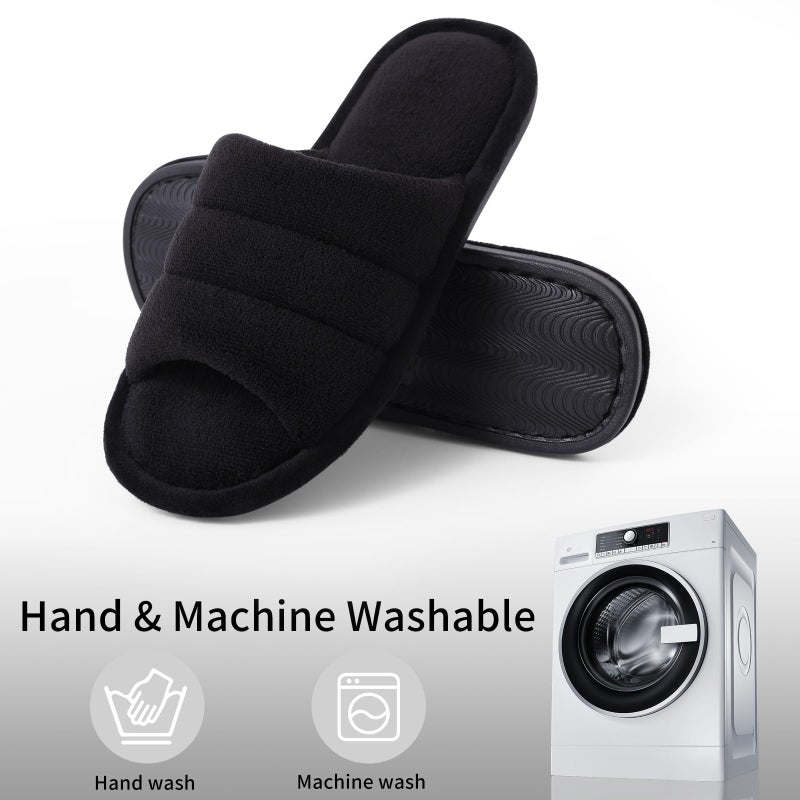 shevalues Terry Cloth Open Toe Slippers for Women Memory Foam Slip On House Slippers, Black 250, 6-7 Women/4.5-5.5 Men - Image 5