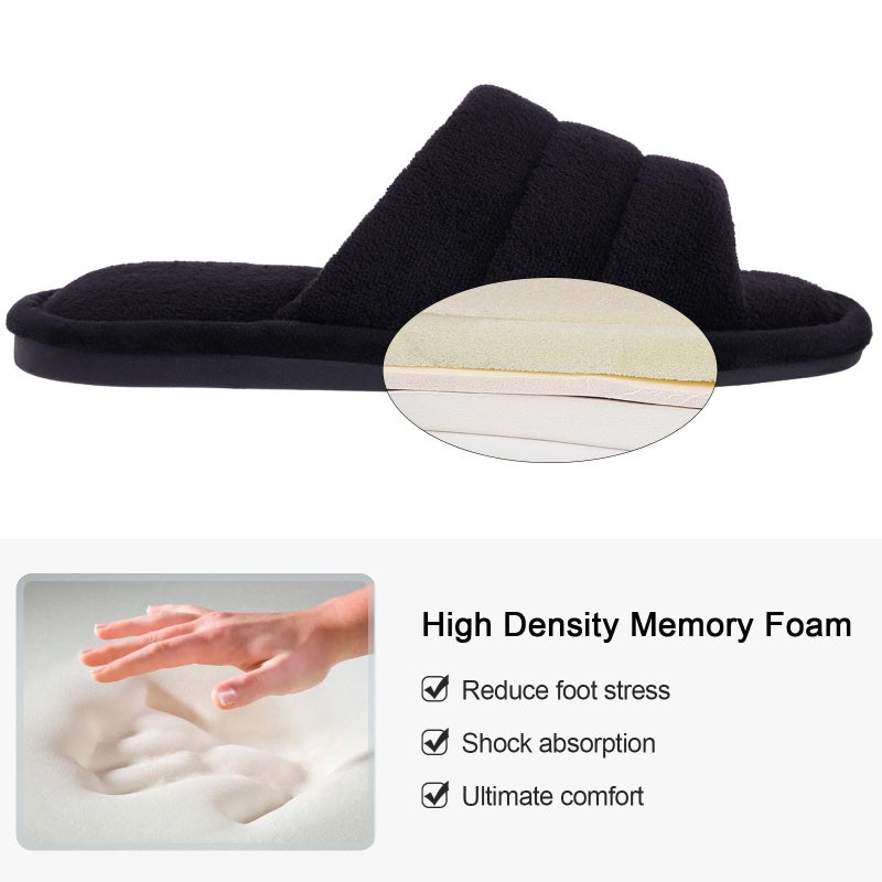 shevalues Terry Cloth Open Toe Slippers for Women Memory Foam Slip On House Slippers, Black 250, 6-7 Women/4.5-5.5 Men - Image 4
