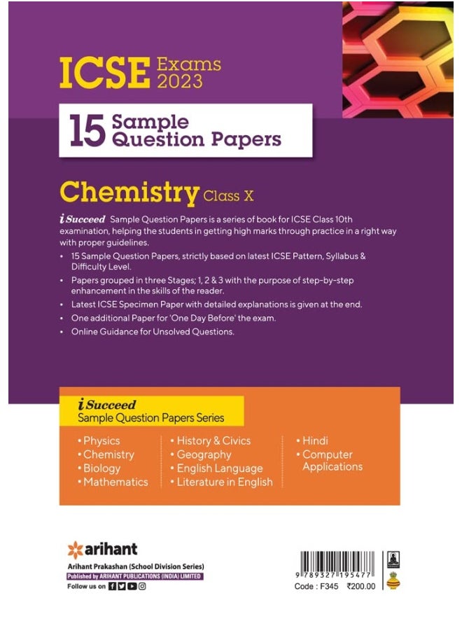 null - I-Succeed 15 Sample Question Papers ICSE 2023 Chemistry class 10 (As per Latest ICSE Specimen Paper ) - Image 1