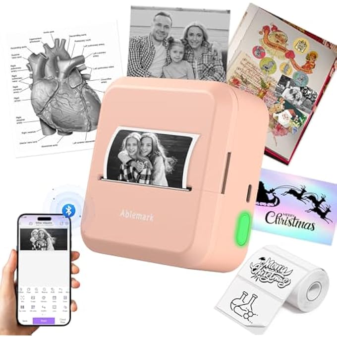 MINI STICKER PRINTER, MINI THERMAL LABEL PRINTER, SELF-ADHESIVE BLUETOOTH WITH 1 PAPER ROLL, STICKER PRINTER FOR PHONE, PORTABLE MINI PRINTER STUDY, PHOTOS, STUDY NOTES (12-50 MM) - Image 1