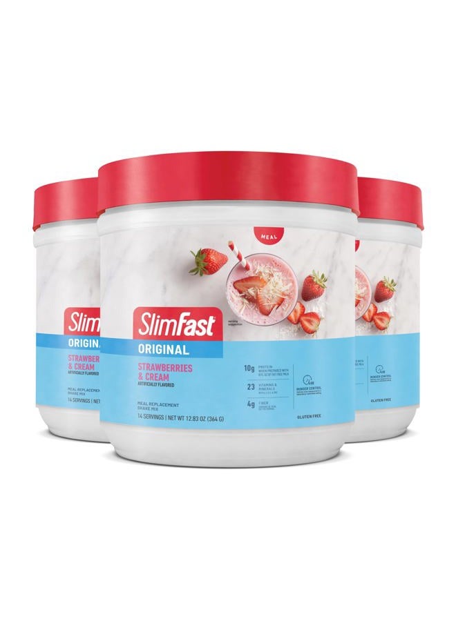 SlimFast Meal Replacement Powder, Original Strawberries & Cream, Weight Loss Shake Mix, 10g of Protein, 14 Servings (Pack of 3) (Packaging May Vary) - Image 1