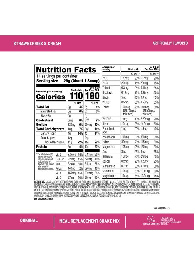 SlimFast Meal Replacement Powder, Original Strawberries & Cream, Weight Loss Shake Mix, 10g of Protein, 14 Servings (Pack of 3) (Packaging May Vary) - Image 3