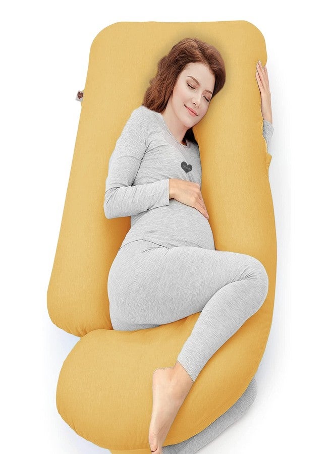 COOZLY G Shape Belly Back Pregnancy Pillow | G Shape Maternity Pillow with 100% Cotton Removable Covers | G Pregnancy Sleeping Pillow (Mustard) - Image 1
