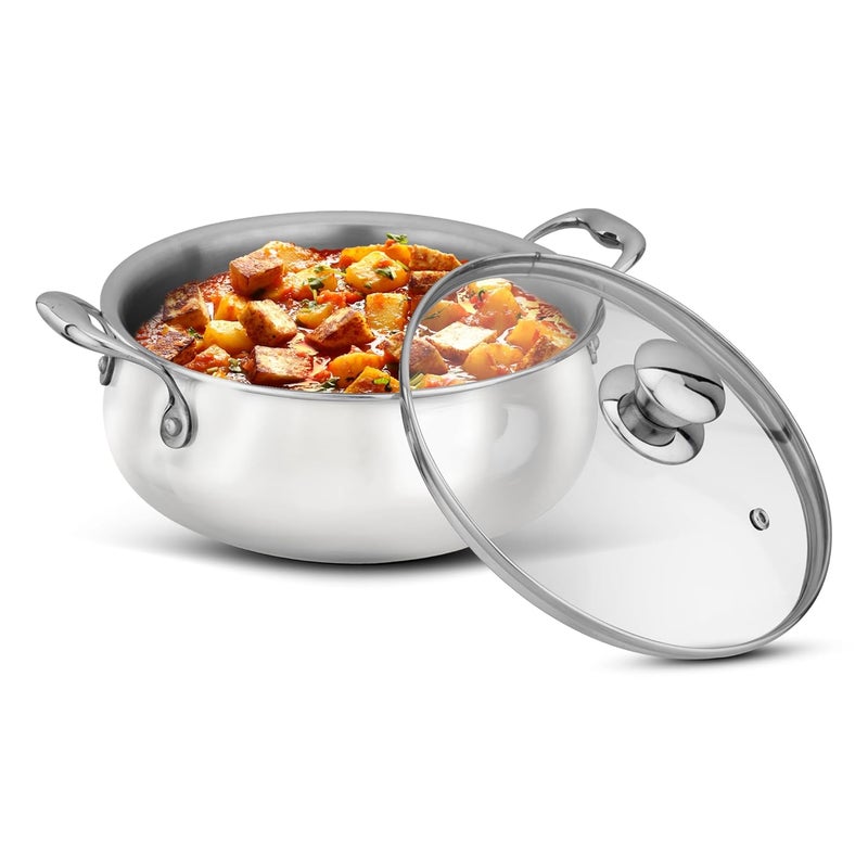 AGARO Regency Triply Stainless Steel Saucepot 3.5 Liter with Glass Lid, 2.5 mm Thick Body, Induction & Gas Compatible, Rivetted Handle - Image 1