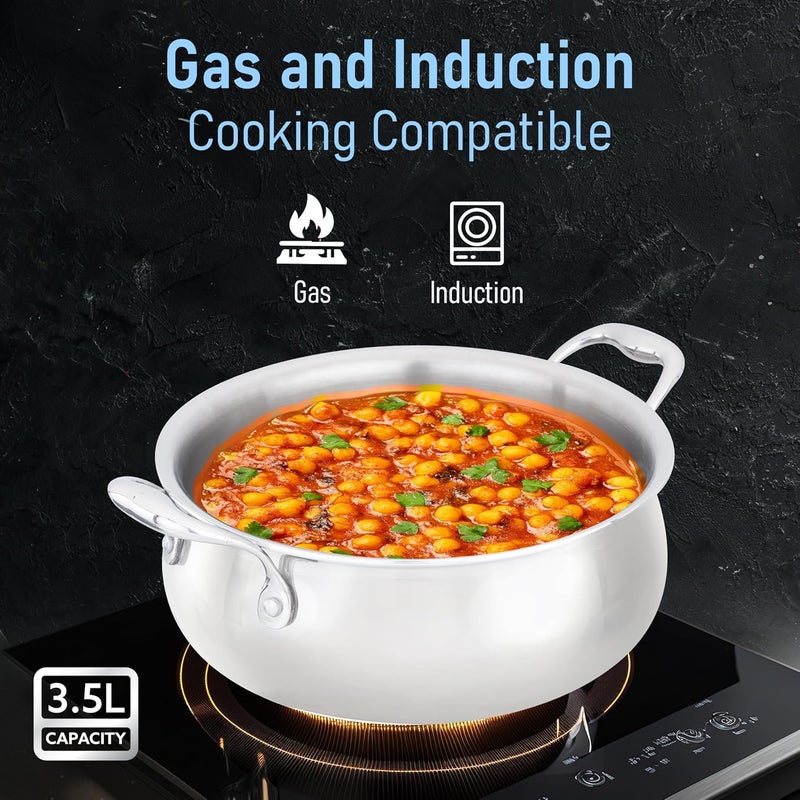 AGARO Regency Triply Stainless Steel Saucepot 3.5 Liter with Glass Lid, 2.5 mm Thick Body, Induction & Gas Compatible, Rivetted Handle - Image 4