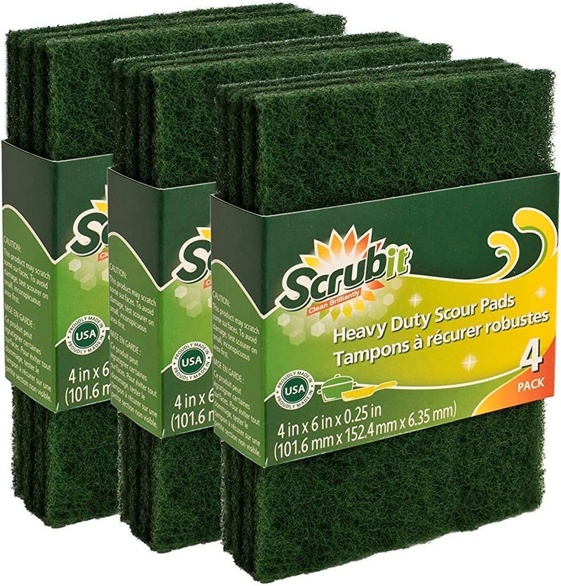 SCRUBIT Scouring Pads - Heavy Duty Household Cleaning Scrubber with Non-Scratch Anti-Grease Technology - Reusable – Green - 4 Pack (X3) Total 12 Pads (12) - Image 1