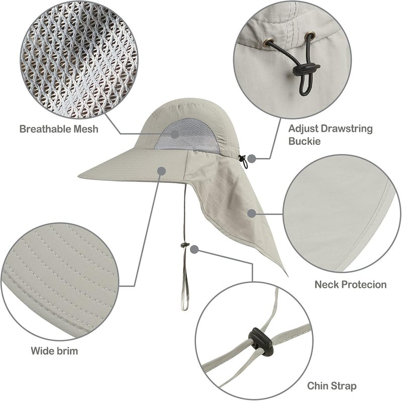 KOOLSOLY Outdoor Sun Hat for Men with 50+ UPF Protection Safari Cap Wide Brim Fishing Hat with Neck Flap, for Dad… - Image 2