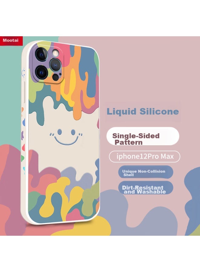 Zitai Liquid Silicone Case For Iphone 12 Pro Max, Protective Cover With Painted Creative Design, Shockproof Soft Shell , 6.7 Inch, White - Image 1