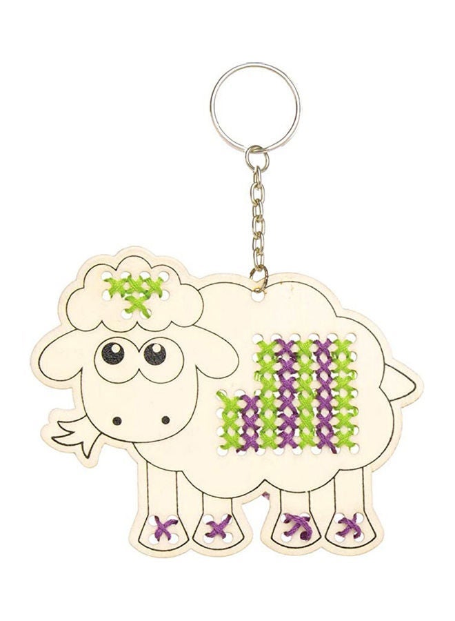 NIBEMINENT 5-Piece Cartoon Wooden Sheep Cross Stitch Keychain Multicolour 11x9x0.2cm - Image 5
