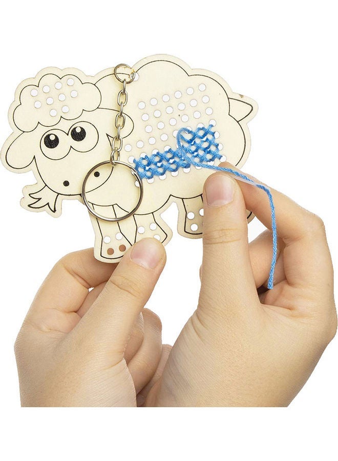 NIBEMINENT 5-Piece Cartoon Wooden Sheep Cross Stitch Keychain Multicolour 11x9x0.2cm - Image 3