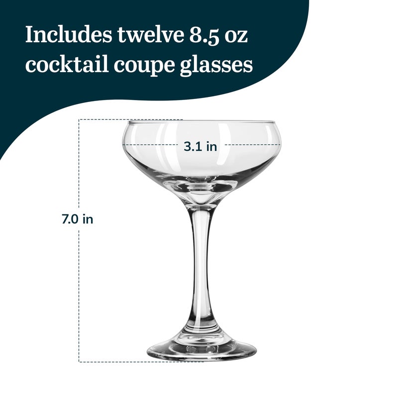 Libbey 3055 Perception Cocktail Coupe Glasses Set of 12, Elegant, Curvaceous Coupe Martini Glasses, 8.5 Oz Stemmed Cocktail Glasses for Beverages - Image 3