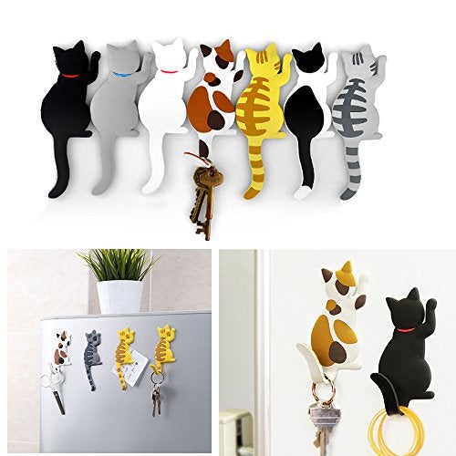 Comidox Cute Multifunction Cat Magnetic Refrigerator Sticker Fridge Magnet Hanging Hook 2 in 1 Gray cat/Black white cat/Yellow striped cat/Gray Yellow striped cat 4pcs - Image 1