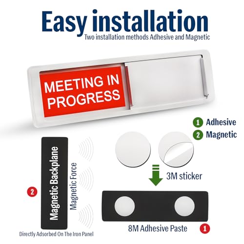 The AutoStory Vacant or Meeting in Progress Privacy Sign Door Hanger | Magnetic Slider Privacy Sign for Home Office, Restroom, Conference, & Hospital, Non-Scratch, 7'' x 2'' (1 Pack, Green & Red) Gift & Decorative Option - Image 3