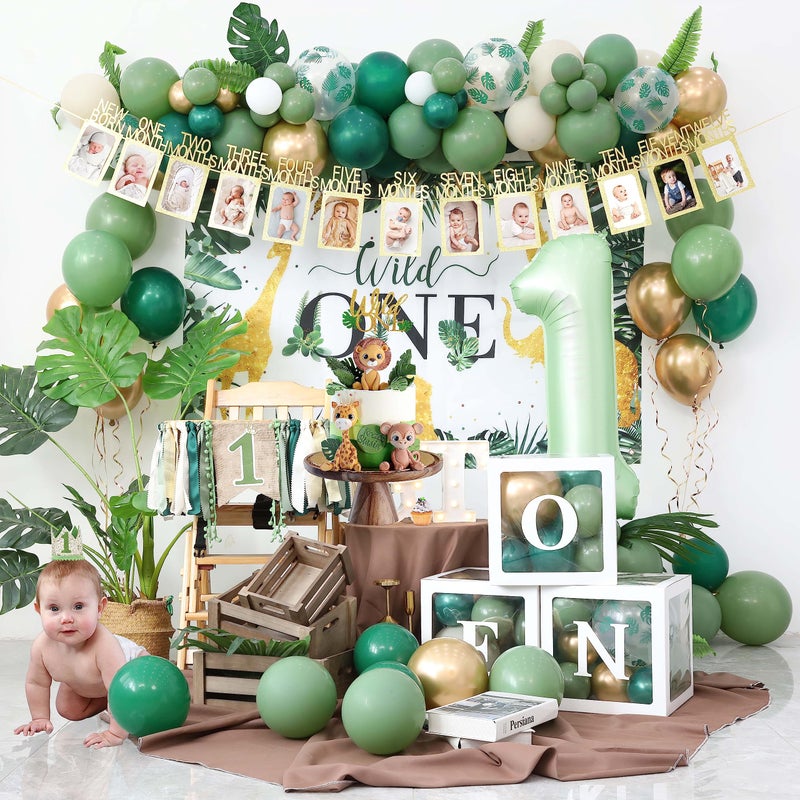DCJHFJ Wild One Birthday Decorations For Boys Jungle Theme Baby Shower Safari 1st Party Supplies Palm Leaf Balloon Garland Kit - Image 2