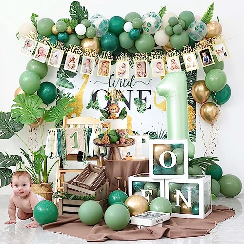 DCJHFJ Wild One Birthday Decorations For Boys Jungle Theme Baby Shower Safari 1st Party Supplies Palm Leaf Balloon Garland Kit - Image 1
